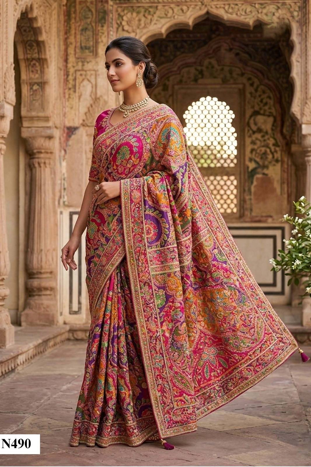 NIMAYA -RAJWADI VOL 03 by MAHOTSAV  N490 to N508 series  Colorful casual and party Wear natural crepe with aari hand work sarees At Wholesale